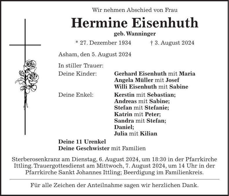 Traueranzeige Hermine Eisenhuth
