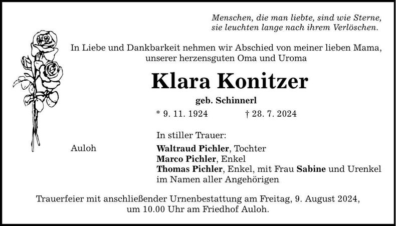 Traueranzeige Klara Konitzer