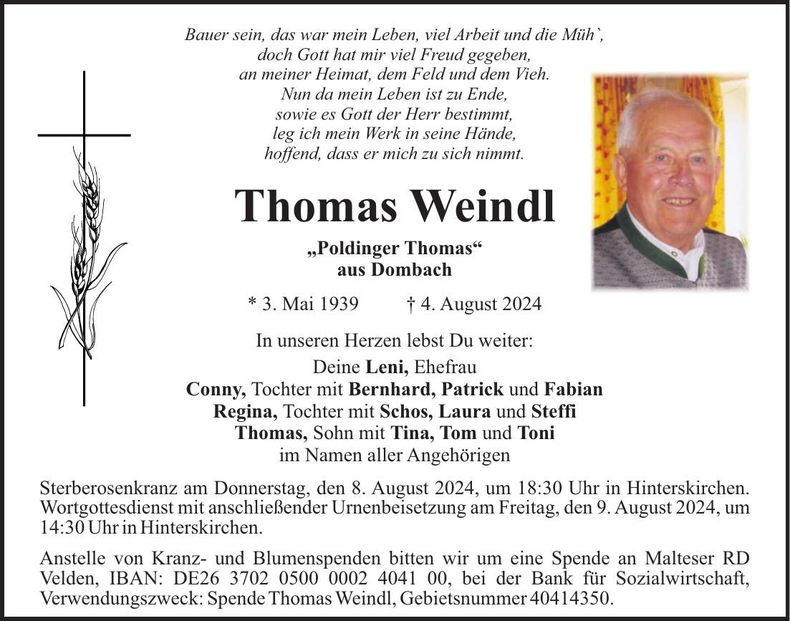 Traueranzeige Thomas Weindl