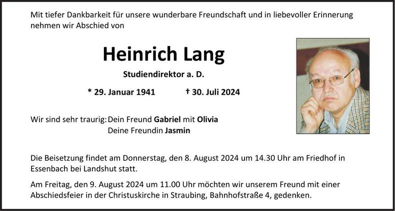 Traueranzeige Heinrich Lang