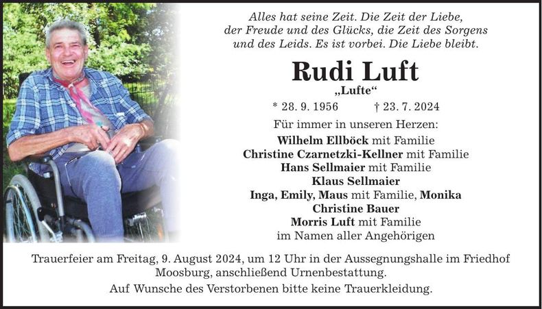 Traueranzeige Rudi Luft