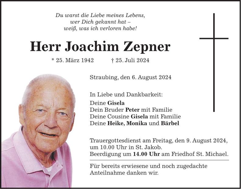 Traueranzeige Joachim Zepner