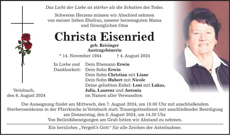 Traueranzeige Christa Eisenried