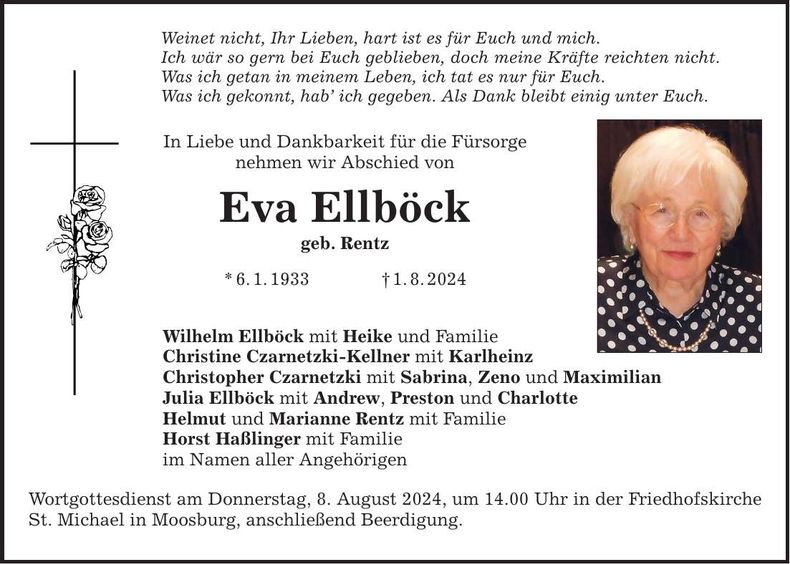 Traueranzeige Eva Ellböck