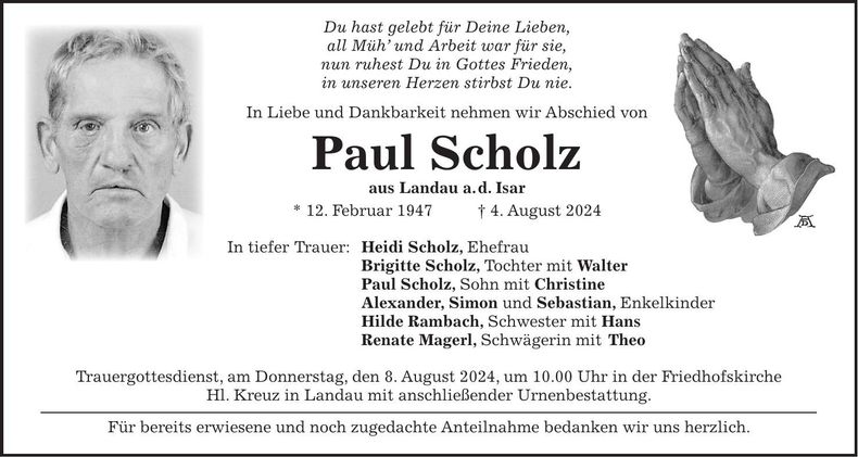 Traueranzeige Paul Scholz