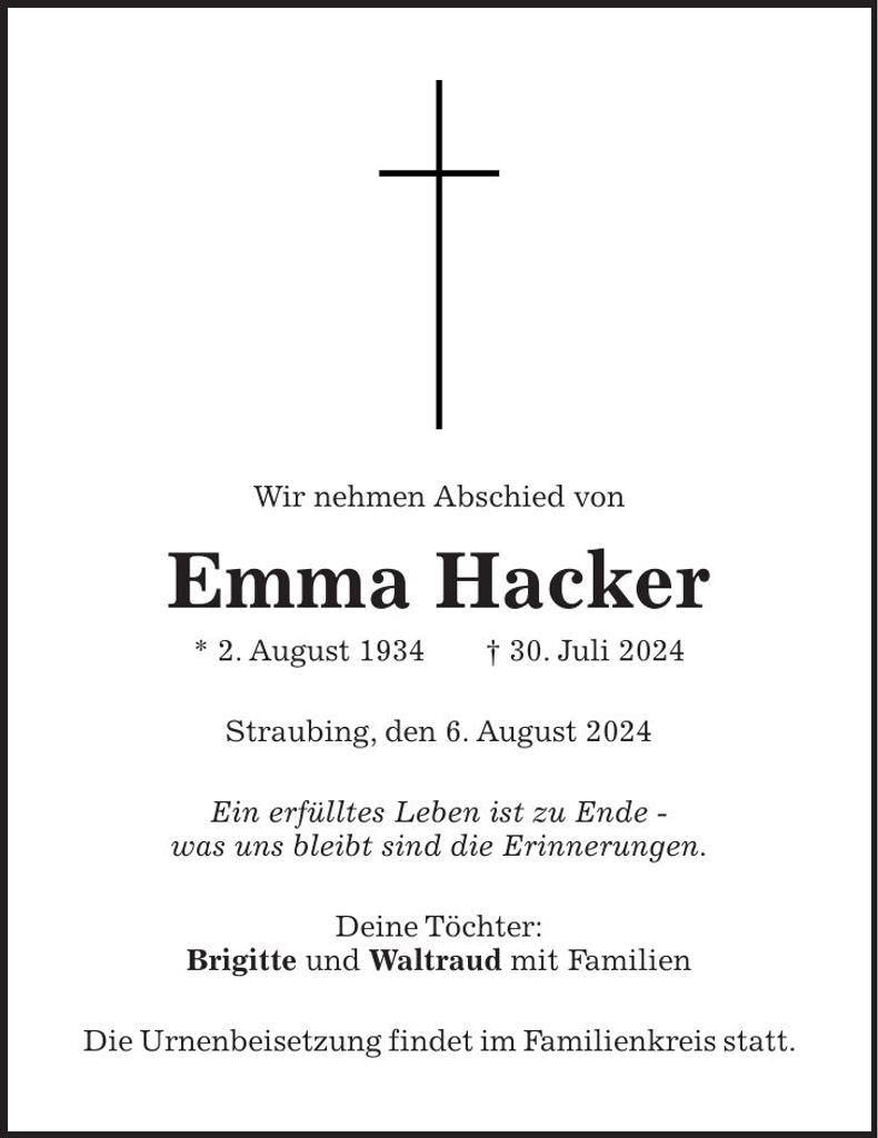 Traueranzeige Emma Hacker