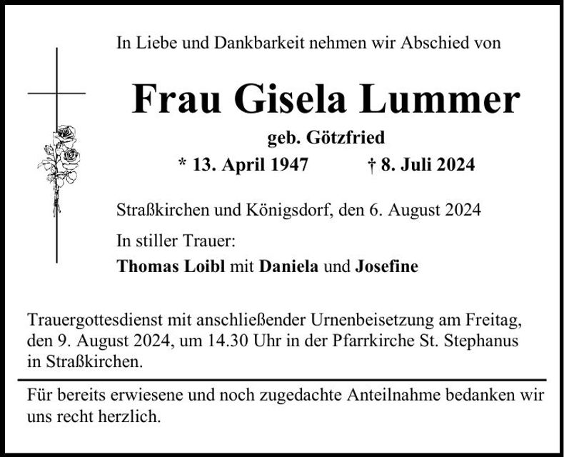 Traueranzeige Gisela Lummer