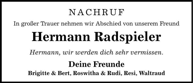 Traueranzeige Hermann Radspieler