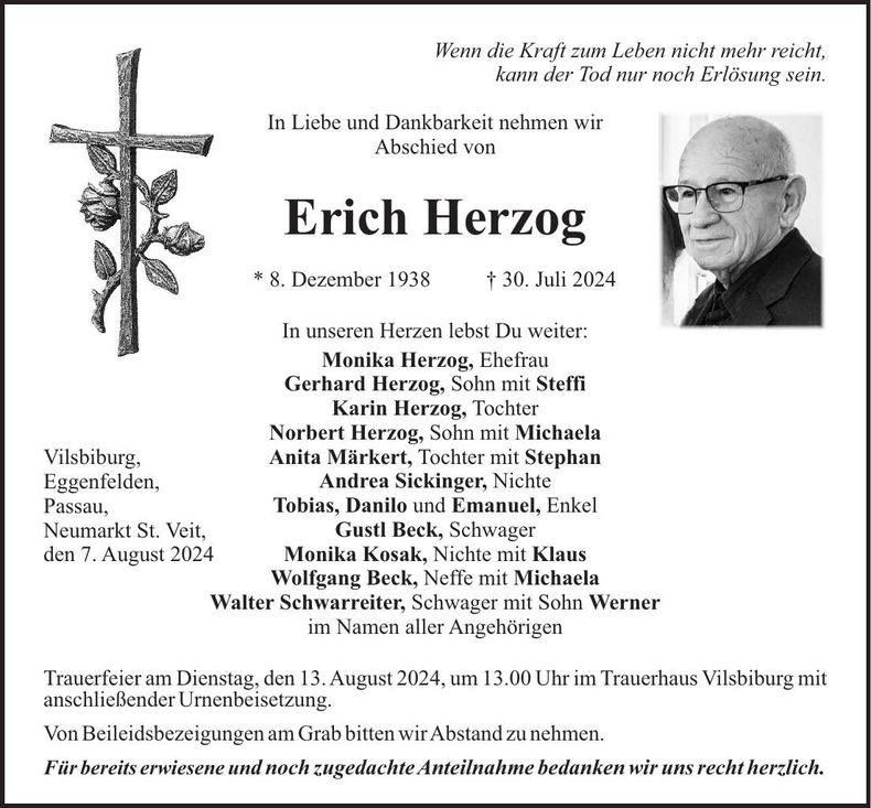 Traueranzeige Erich Herzog