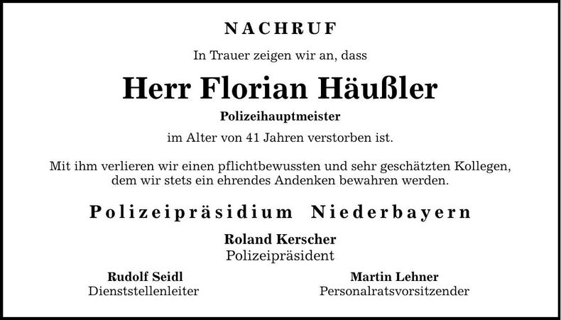 Traueranzeige Florian Häußler