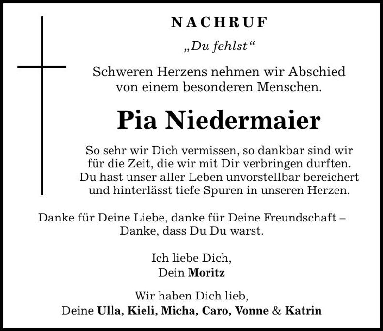 Traueranzeige Pia Niedermaier