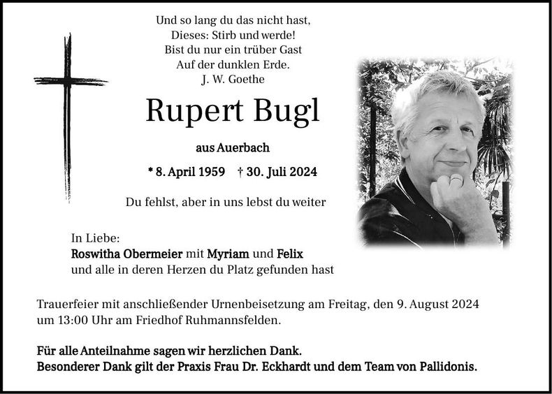 Traueranzeige Rupert Bugl