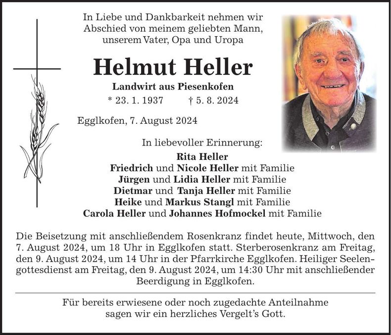 Traueranzeige Helmut Heller