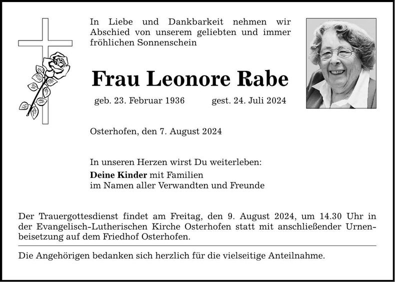 Traueranzeige Leonore Rabe