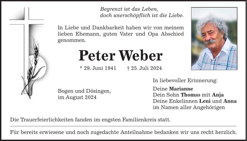 Traueranzeige Peter Weber