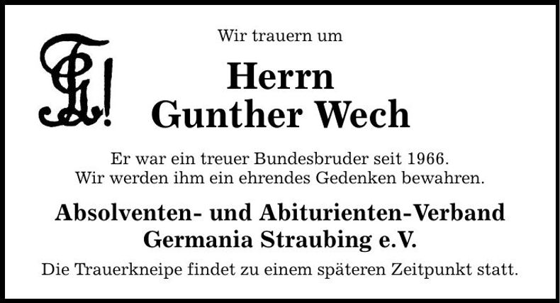 Traueranzeige Gunther Wech