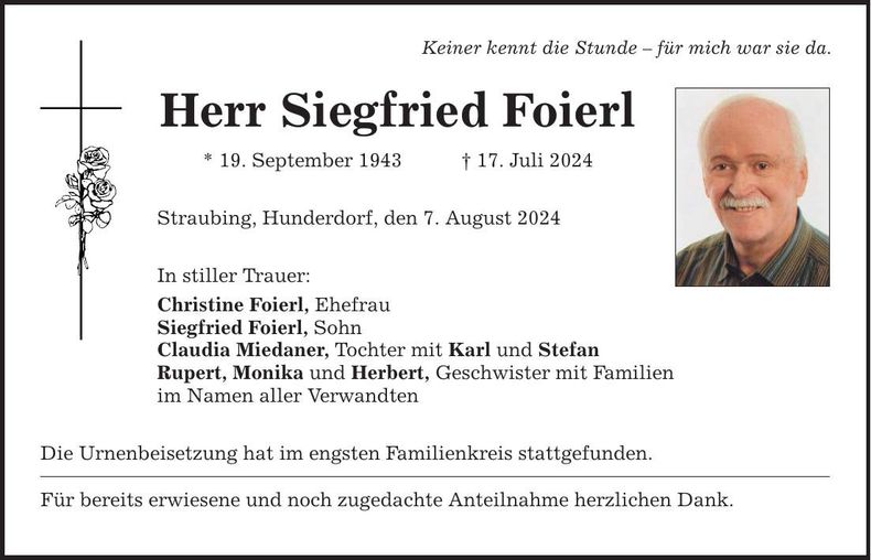 Traueranzeige Siegfried Foierl