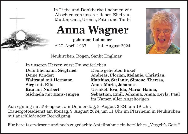 Traueranzeige Anna Wagner
