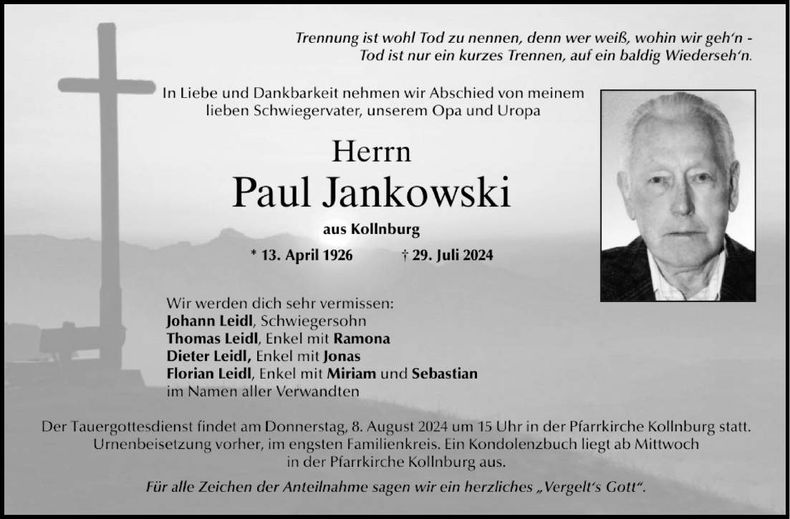 Traueranzeige Jankowski Paul