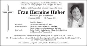 Traueranzeige Hermine Huber