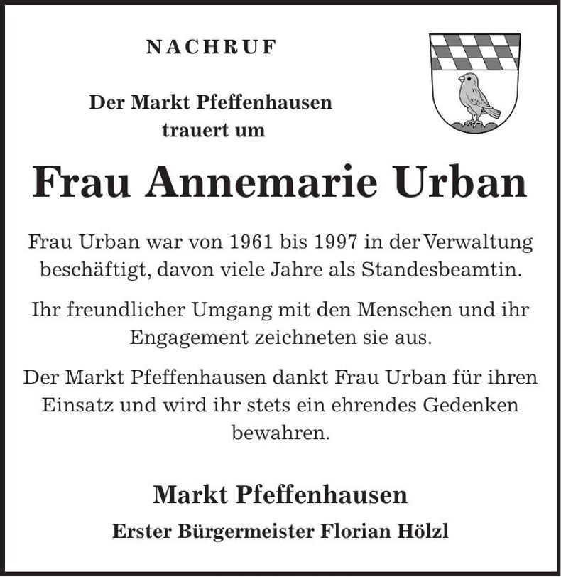 Traueranzeige Annemarie Urban