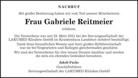 Traueranzeige Gabriele Reitmeier
