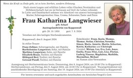 Traueranzeige Katharina Langwieser
