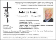 Traueranzeige Johann Fassl