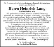 Traueranzeige Hans Lang
