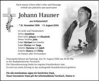 Traueranzeige Johann Hauner