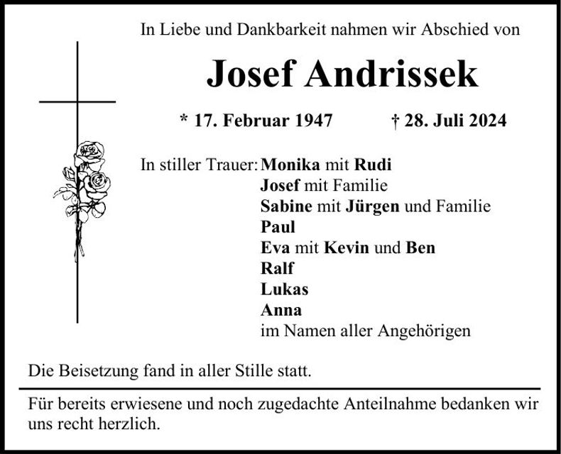 Traueranzeige Josef Andrissek