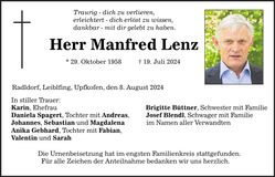 Traueranzeige Manfred Lenz