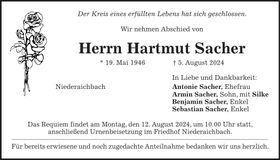 Traueranzeige Hartmut Sacher