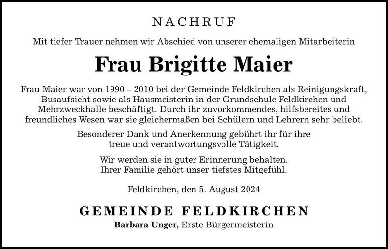 Traueranzeige Brigitte Maier