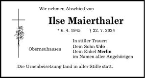 Traueranzeige Ilse Maierthaler