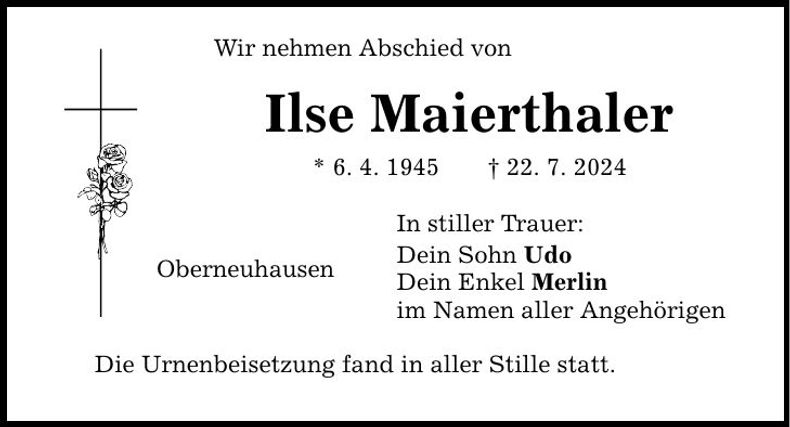 Traueranzeige Ilse Maierthaler