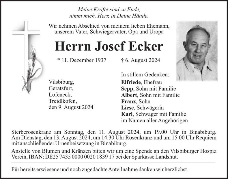 Traueranzeige Josef Ecker