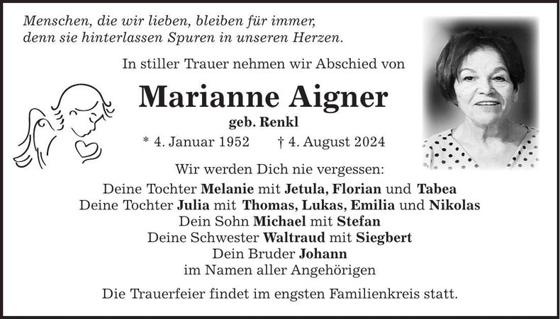 Traueranzeige Marianne Aigner