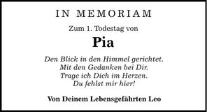 Traueranzeige Pia 