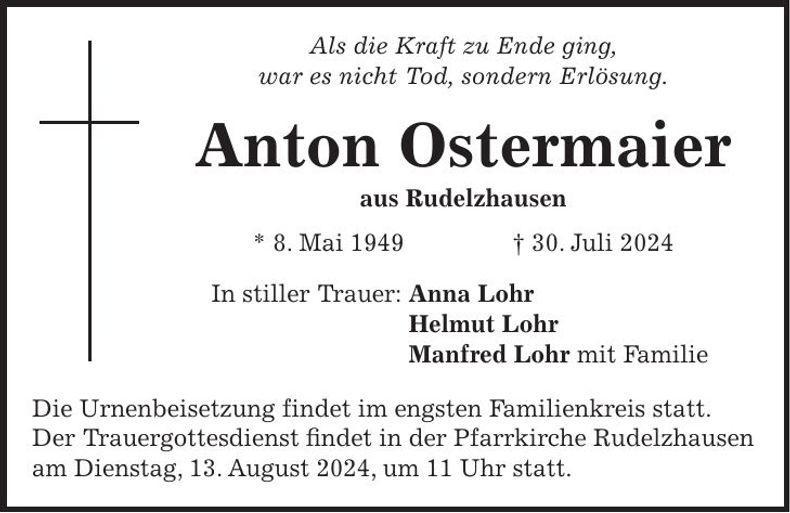 Traueranzeige Anton Ostermaier