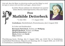 Traueranzeige Mathilde Detterbeck