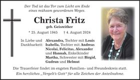 Traueranzeige Christa Fritz