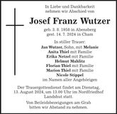 Traueranzeige Josef Franz Wutzer