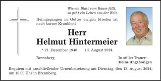 Traueranzeige Helmut Hintermeier