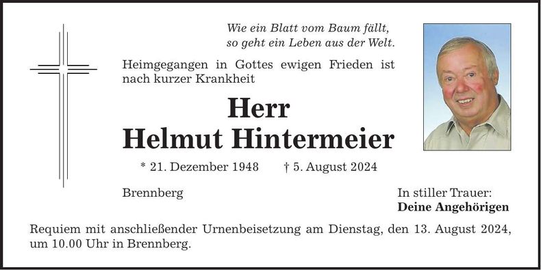Traueranzeige Helmut Hintermeier