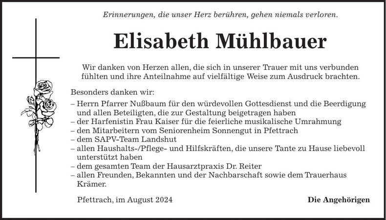 Traueranzeige Elisabeth Mühlbauer
