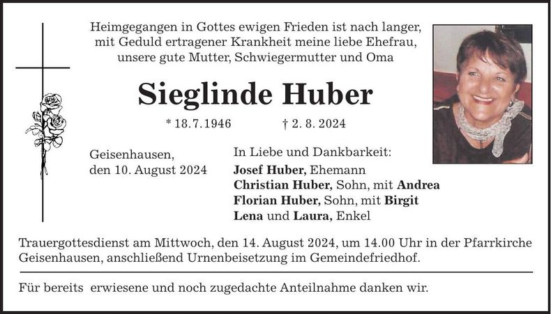 Traueranzeige Sieglinde Huber
