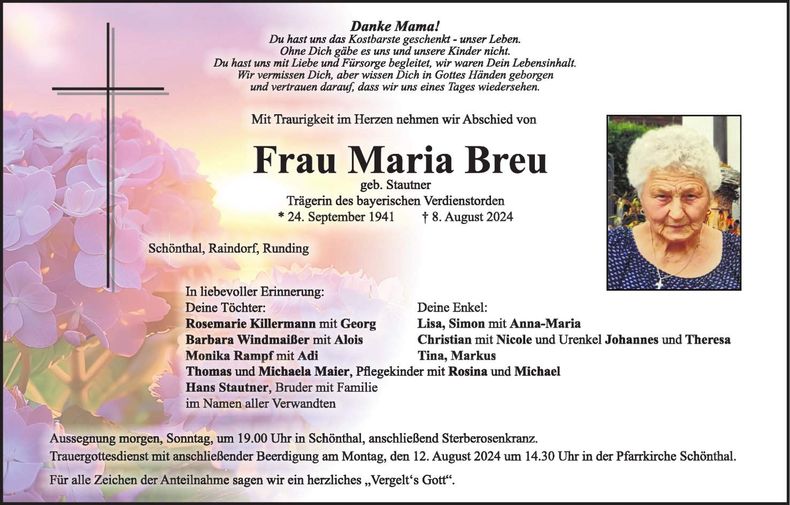 Traueranzeige Maria Breu