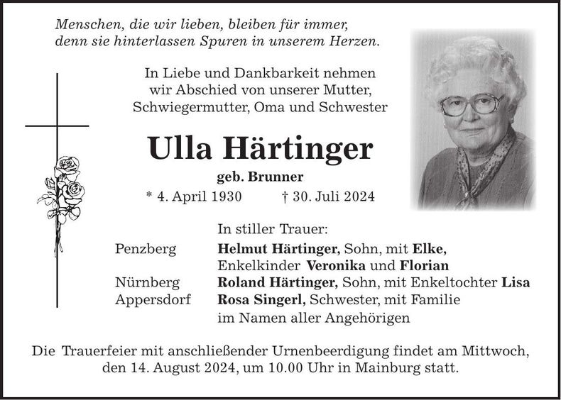 Traueranzeige Ulla Härtinger