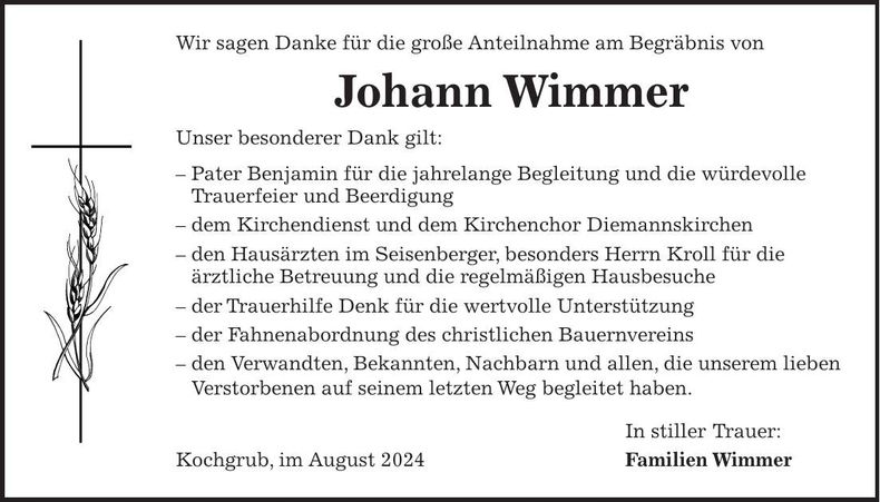 Traueranzeige Johann Wimmer
